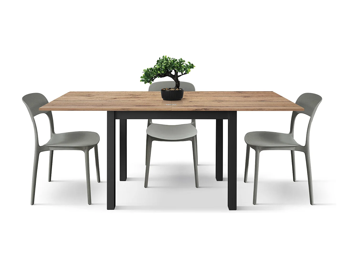 Tavolo allungabile Giuliano, Rovere Rustico, Nobilitato melaminico, Made in Italy, Basamento Nero, 90 x 90 x 76,5 cm