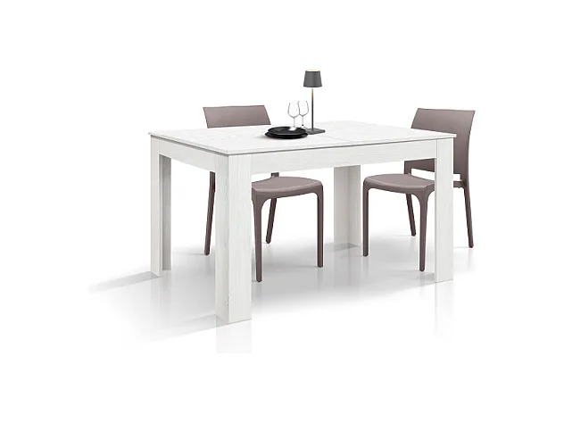Tavolo allungabile Gaia, Bianco Frassinato, Nobilitato,Made in Italy, da 140 a 220 cm