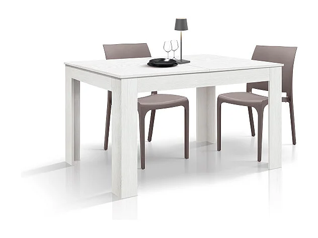 Tavolo allungabile Gaia, Bianco Frassinato, Nobilitato,Made in Italy, da 140 a 220 cm