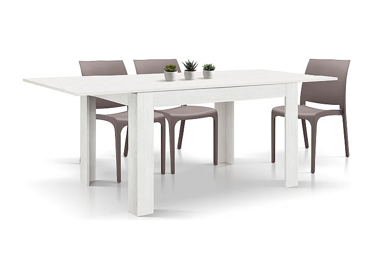 Tavolo allungabile Gaia, Bianco Frassinato, Nobilitato,Made in Italy, da 140 a 220 cm