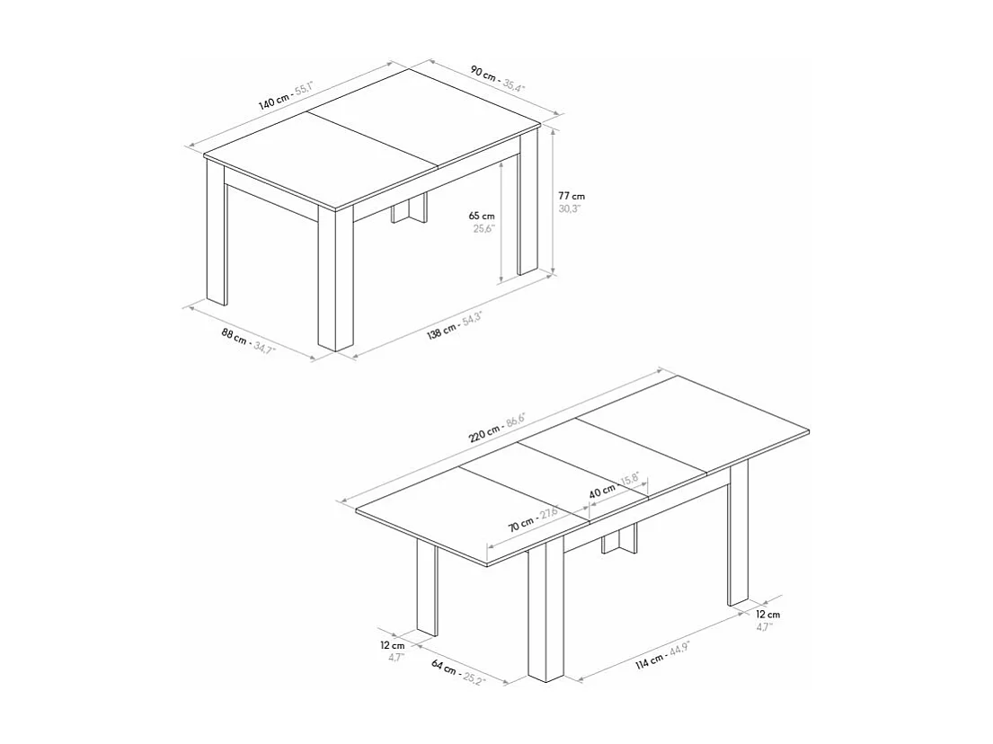 Tavolo allungabile Gaia, Bianco Frassinato, Nobilitato,Made in Italy, da 140 a 220 cm