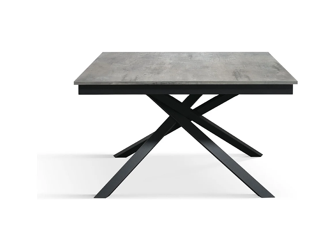 Tavolo Allungabile Delia, Gambe Incrociate, Made in Italy, Basamento Nero, Grigio Cemento, 160x90x76 cm