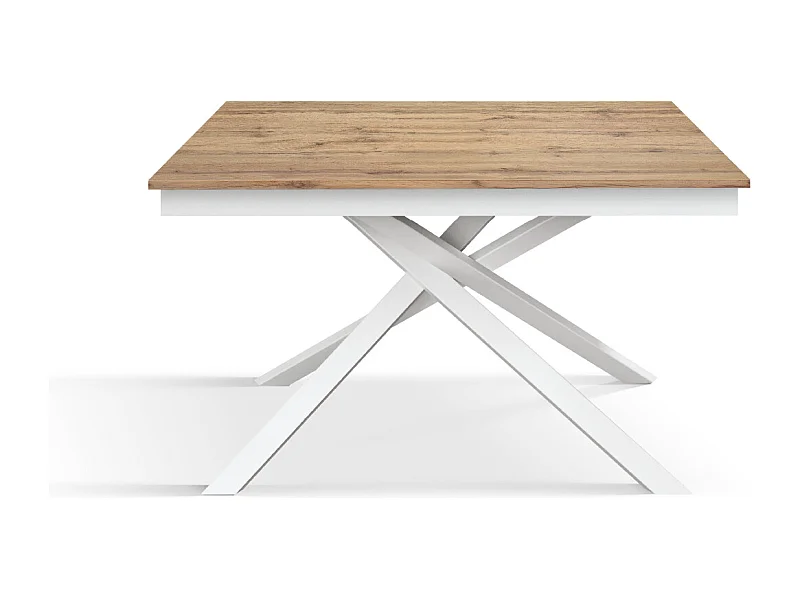 Tavolo Allungabile Ketty, Gambe Incrociate, Made in Italy, Basamento Bianco, Rovere Rustico, 140x80x76 cm