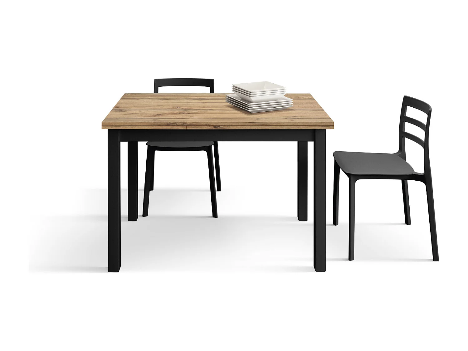 Tavolo allungabile Tommaso, Rovere Rustico, Nobilitato melaminico, Made in Italy, Basamento Bianco, 110 x 70 x 76,5 cm