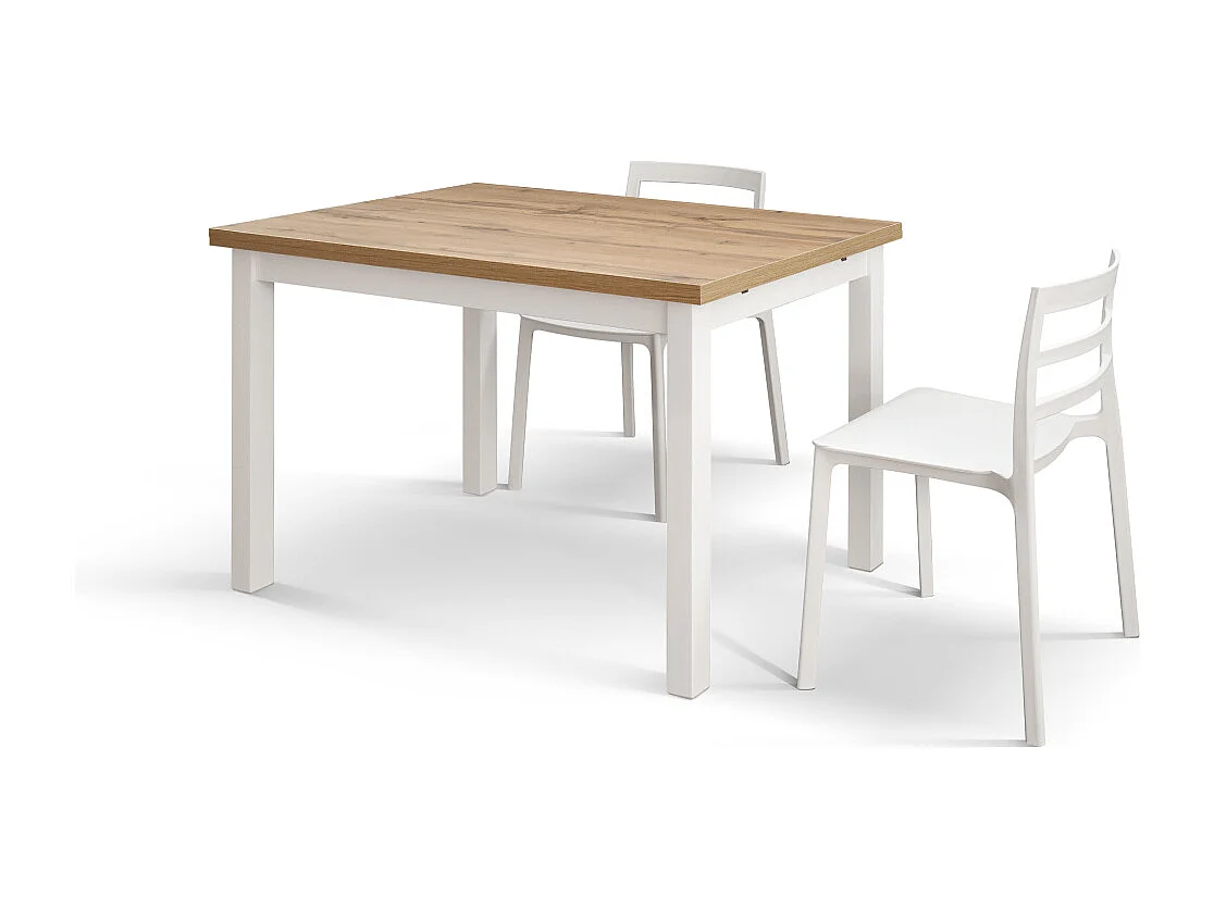 Tavolo allungabile Tommaso, Rovere Rustico, Nobilitato melaminico, Made in Italy, Basamento Bianco, 110 x 70 x 76,5 cm