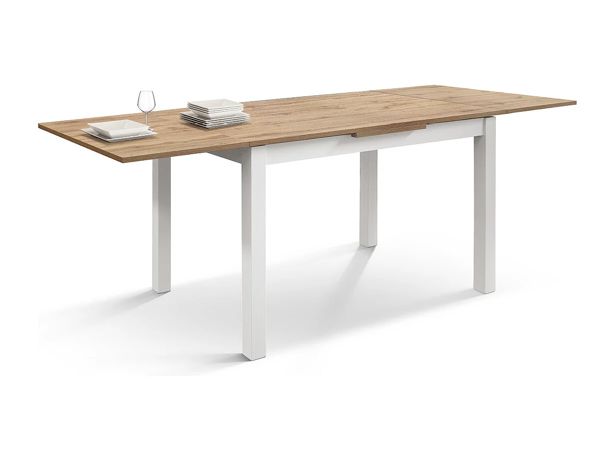 Tavolo allungabile Tommaso, Rovere Rustico, Nobilitato melaminico, Made in Italy, Basamento Bianco, 110 x 70 x 76,5 cm
