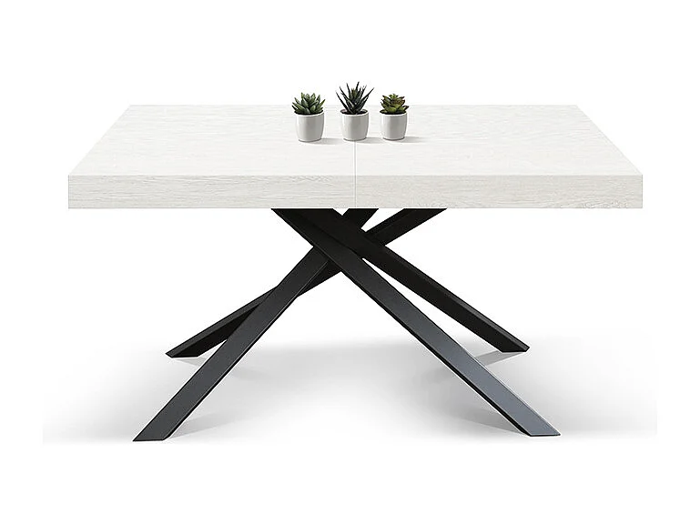 Tavolo Allungabile Filippo, Gambe Incrociate, Made in Italy, 160 x 90 x 74 cm, Bianco Frassinato con Gamba Nera