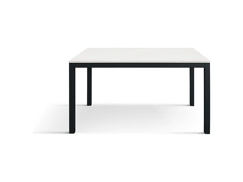 Tavolo allungabile Cecilia, Top nobilitato, Base Metallo, Made in Italy, Basamento nero, Bianco frassinato, 140x80x75 cm