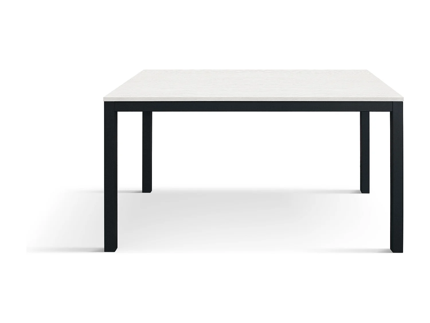 Tavolo allungabile Cecilia, Top nobilitato, Base Metallo, Made in Italy, Basamento nero, Bianco frassinato, 140x80x75 cm