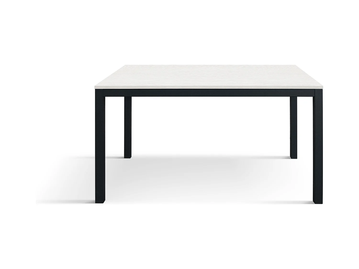 Tavolo allungabile Cecilia, Top nobilitato, Base Metallo, Made in Italy, Basamento nero, Bianco frassinato, 140x80x75 cm