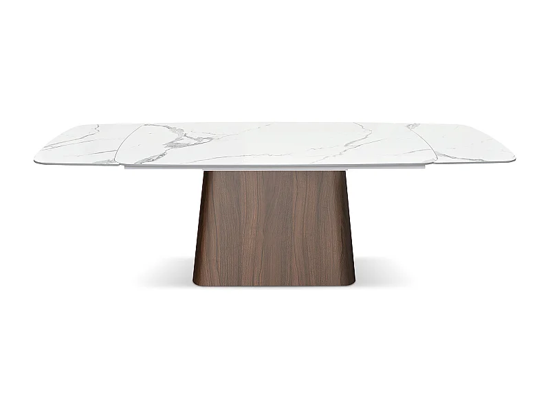 Tavolo Allungabile Teresa, Piano In Ceramica Bianco Statuario, Gambe Noce, Tavolo Cucina, Tavolo Soggiorno, Tavolo Ceramica, 160 x 90 x h76 cm