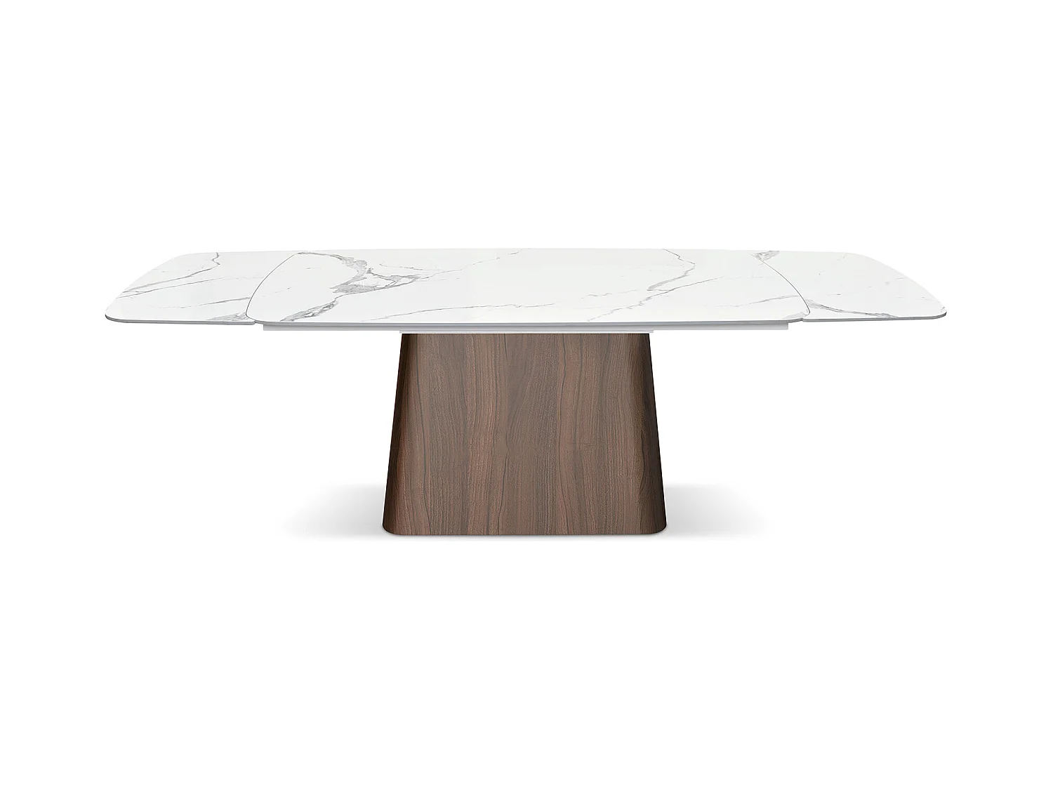 Tavolo Allungabile Teresa, Piano In Ceramica Bianco Statuario, Gambe Noce, Tavolo Cucina, Tavolo Soggiorno, Tavolo Ceramica, 160 x 90 x h76 cm