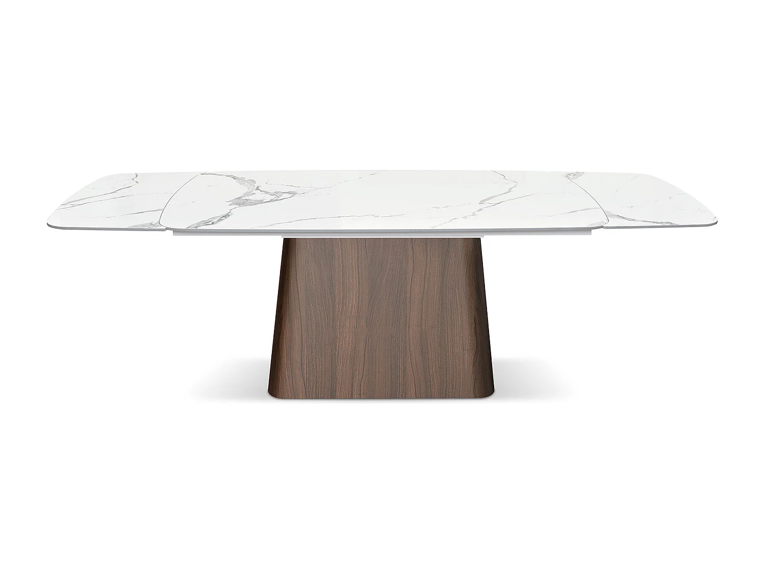 Tavolo Allungabile Teresa, Piano In Ceramica Bianco Statuario, Gambe Noce, Tavolo Cucina, Tavolo Soggiorno, Tavolo Ceramica, 160 x 90 x h76 cm