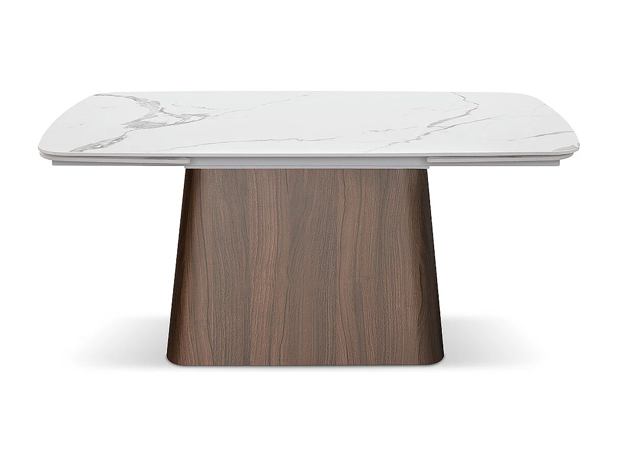 Tavolo Allungabile Teresa, Piano In Ceramica Bianco Statuario, Gambe Noce, Tavolo Cucina, Tavolo Soggiorno, Tavolo Ceramica, 160 x 90 x h76 cm