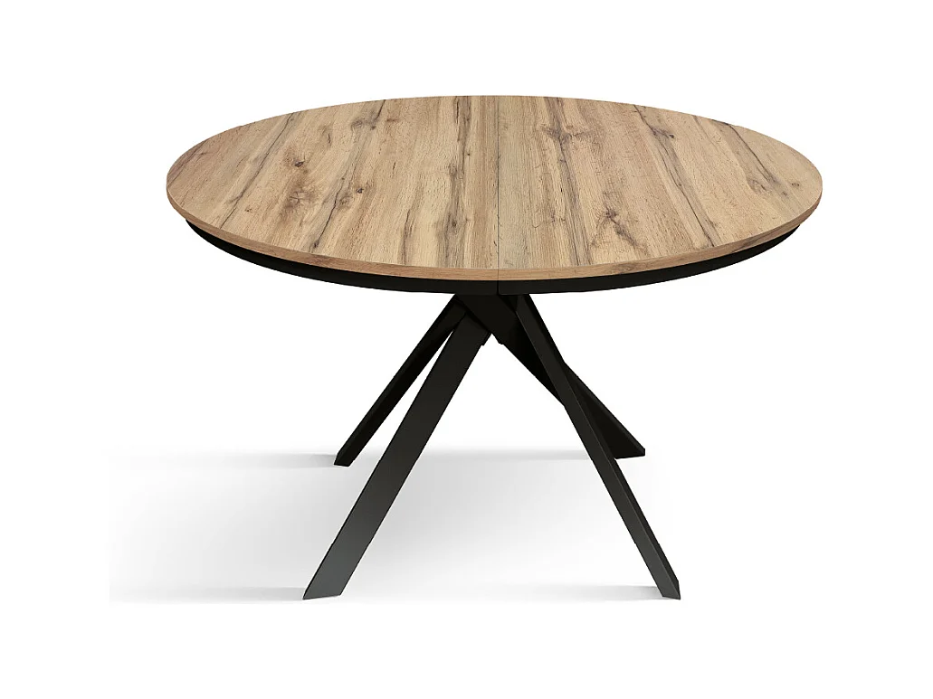 Tavolo Allungabile Gabri, Gambe Incrociate Shangay rotondo, Made in Italy,Basamento nero, Rovere rustico