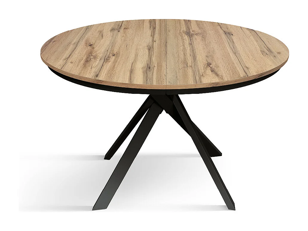 Tavolo Allungabile Gabri, Gambe Incrociate Shangay rotondo, Made in Italy,Basamento nero, Rovere rustico