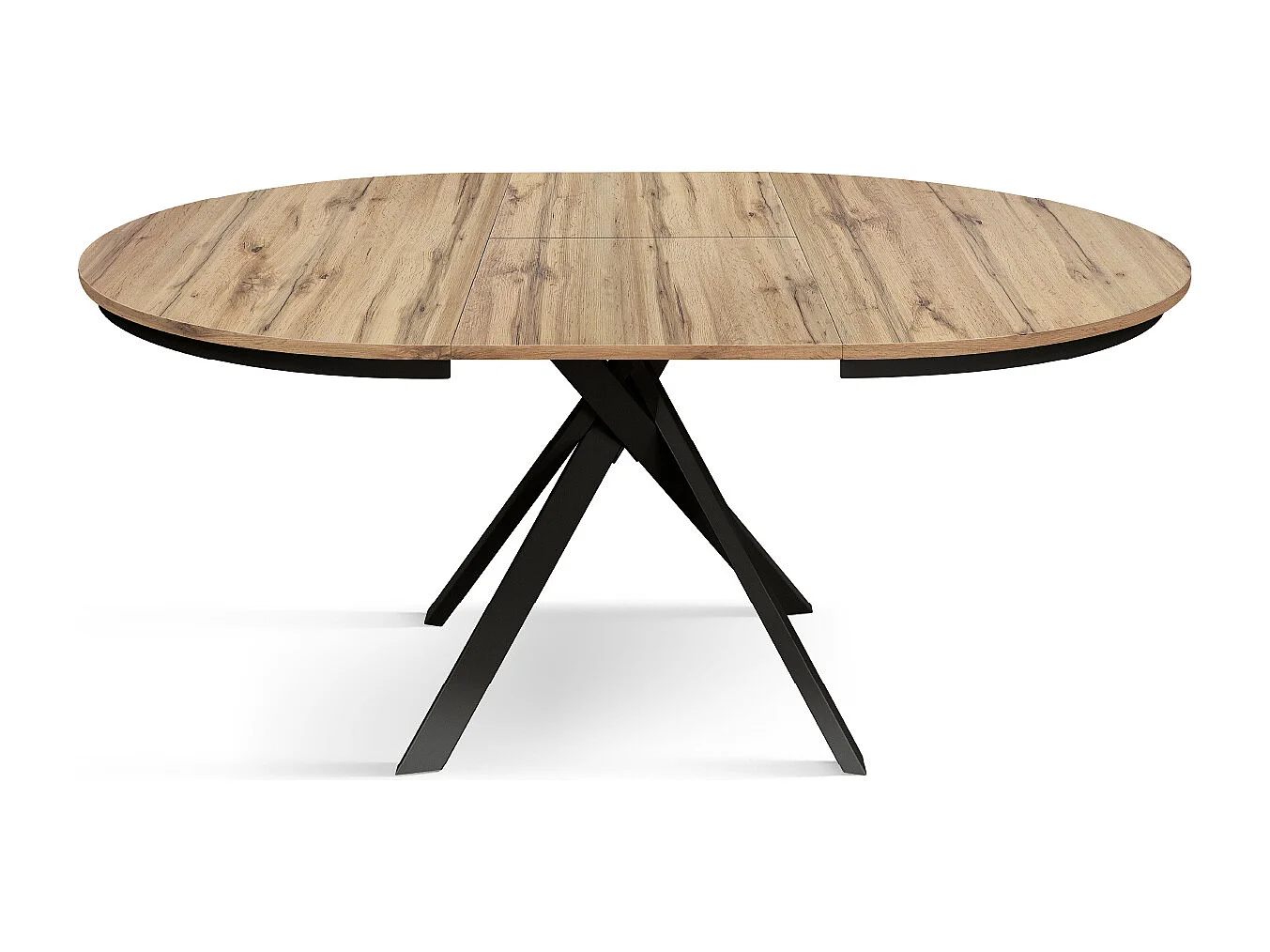 Tavolo Allungabile Gabri, Gambe Incrociate Shangay rotondo, Made in Italy,Basamento nero, Rovere rustico