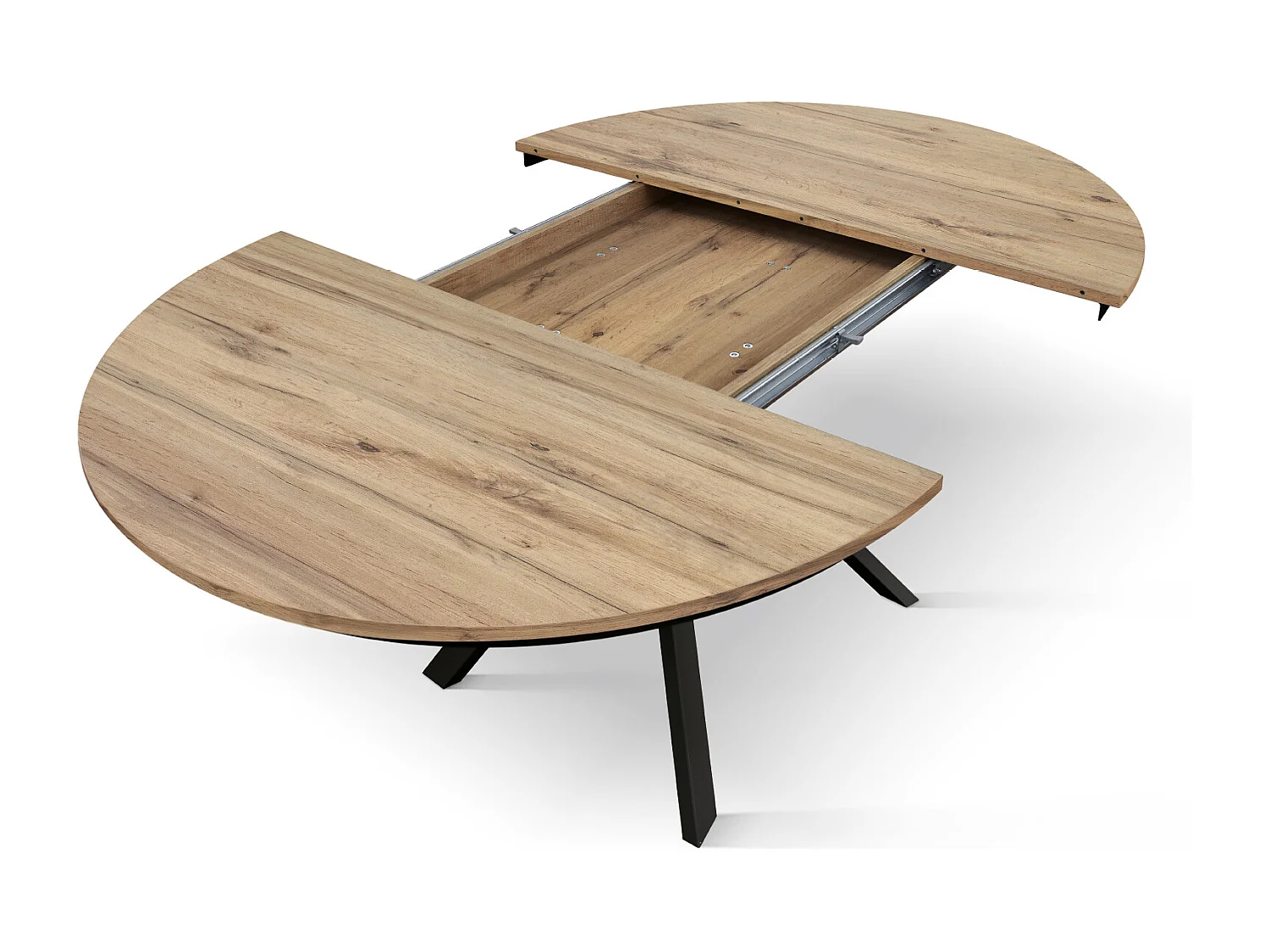 Tavolo Allungabile Gabri, Gambe Incrociate Shangay rotondo, Made in Italy,Basamento nero, Rovere rustico