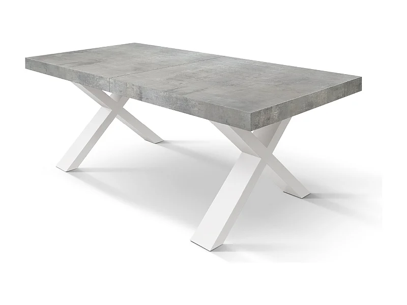 Tavolo Allungabile Iride, Gambe Incrociate a X, Made in Italy, Basamento bianco, Grigio cemento, 160x90x76 cm
