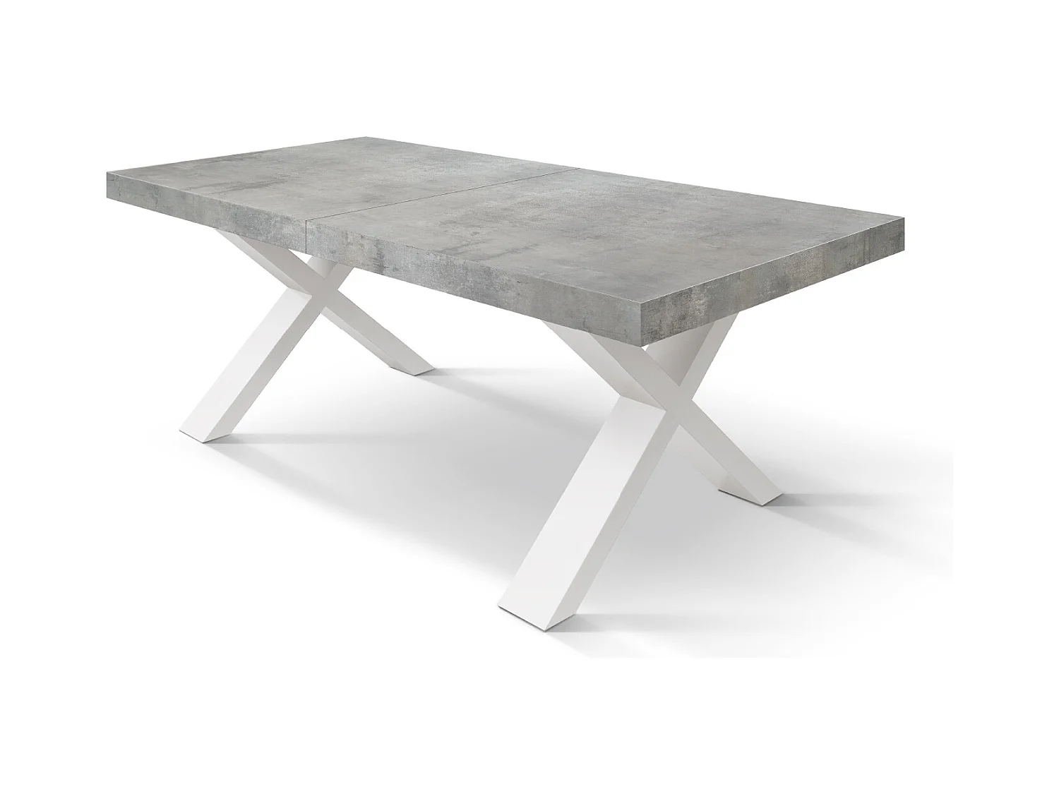 Tavolo Allungabile Iride, Gambe Incrociate a X, Made in Italy, Basamento bianco, Grigio cemento, 160x90x76 cm