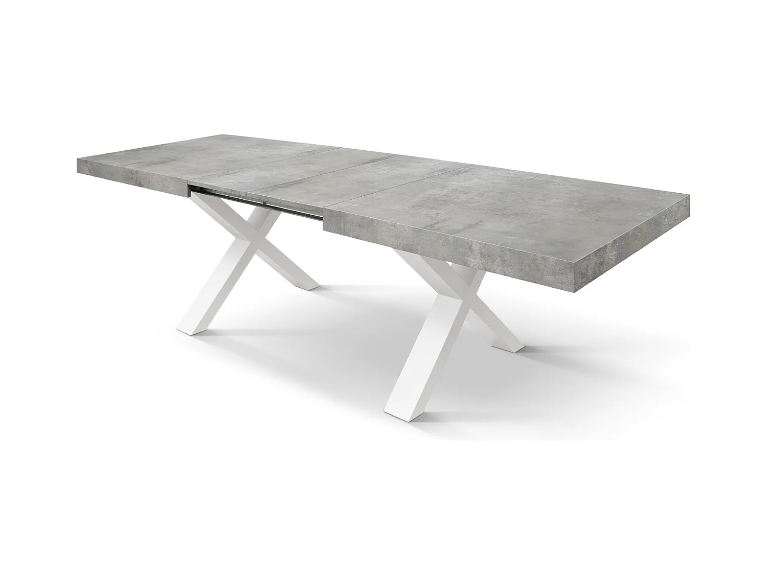 Tavolo Allungabile Iride, Gambe Incrociate a X, Made in Italy, Basamento bianco, Grigio cemento, 160x90x76 cm