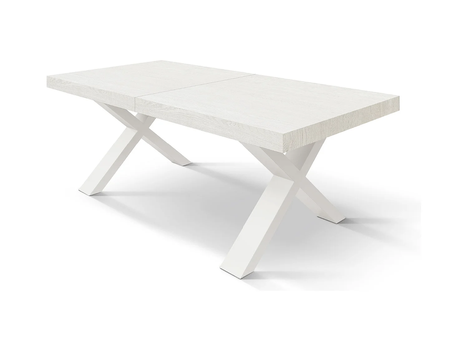 Tavolo Allungabile Linda, Gambe Incrociate a X, Made in Italy, Basamento bianco, Bianco frassinato, 180x90x76
