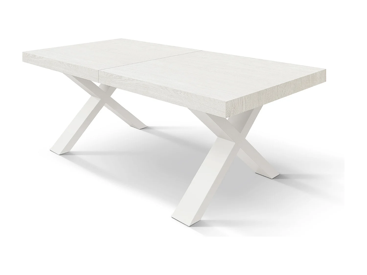 Tavolo Allungabile Linda, Gambe Incrociate a X, Made in Italy, Basamento bianco, Bianco frassinato, 180x90x76