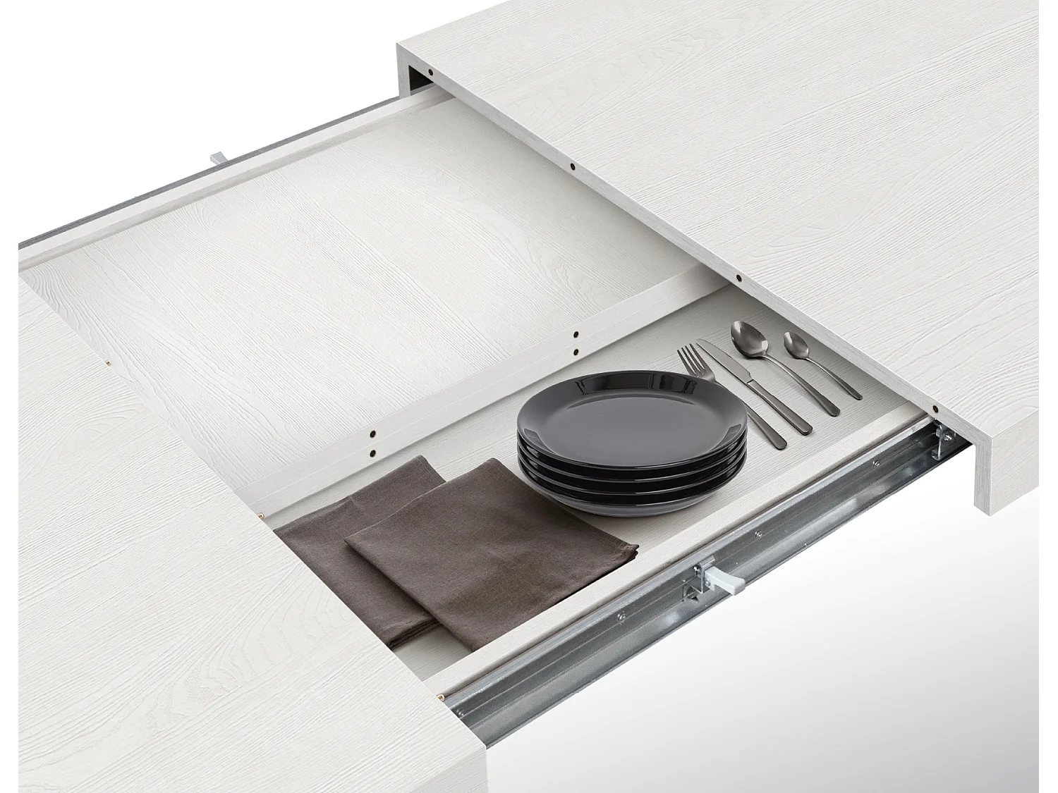 Tavolo Allungabile Linda, Gambe Incrociate a X, Made in Italy, Basamento bianco, Bianco frassinato, 180x90x76