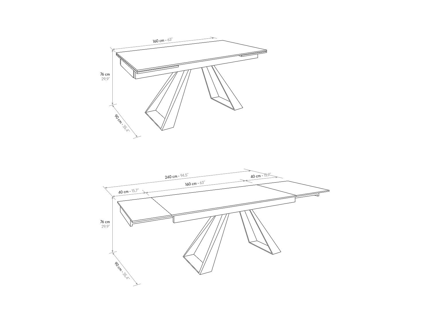 Tavolo allungabile Adriano, Top in ceramica nero golden, gambe in metallo nere a U, 160x90 cm
