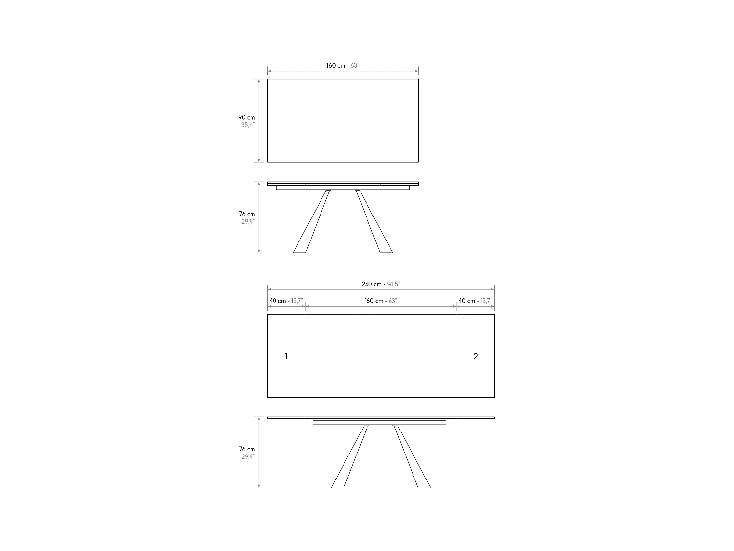 Tavolo allungabile Adriano, Top in ceramica nero golden, gambe in metallo nere a U, 160x90 cm