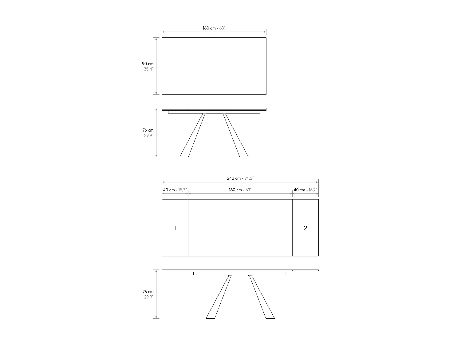 Tavolo allungabile Adriano, Top in ceramica nero golden, gambe in metallo nere a U, 160x90 cm
