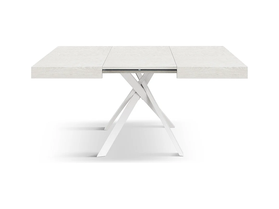 Tavolo Allungabile Eva, Gambe Incrociate Bianche, Made In Italy, Bianco Frassinato, Tavolo Cucina, Tavolo Sala Da Pranzo, Tavolo Estensibile, 95x90x76 cm