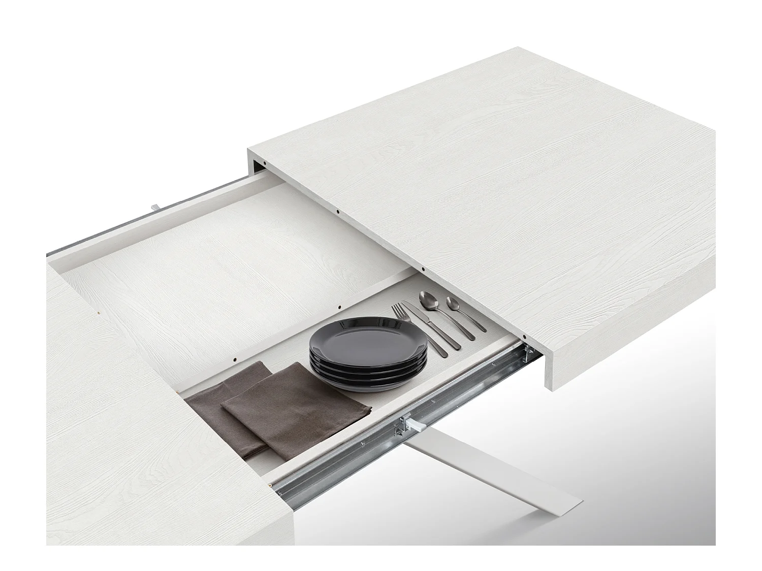 Tavolo Allungabile Eva, Gambe Incrociate Bianche, Made In Italy, Bianco Frassinato, Tavolo Cucina, Tavolo Sala Da Pranzo, Tavolo Estensibile, 95x90x76 cm