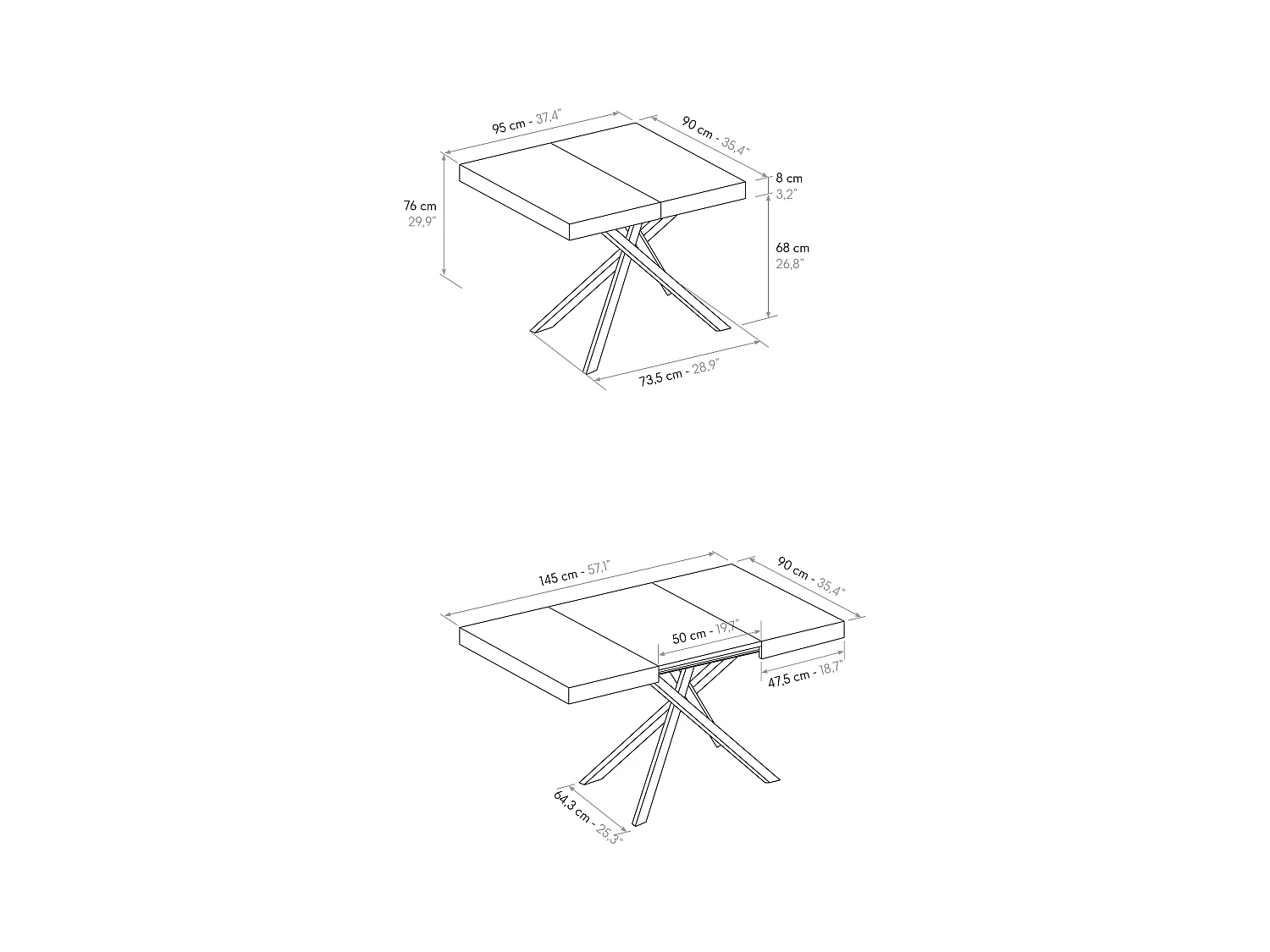 Tavolo Allungabile Eva, Gambe Incrociate Bianche, Made In Italy, Bianco Frassinato, Tavolo Cucina, Tavolo Sala Da Pranzo, Tavolo Estensibile, 95x90x76 cm