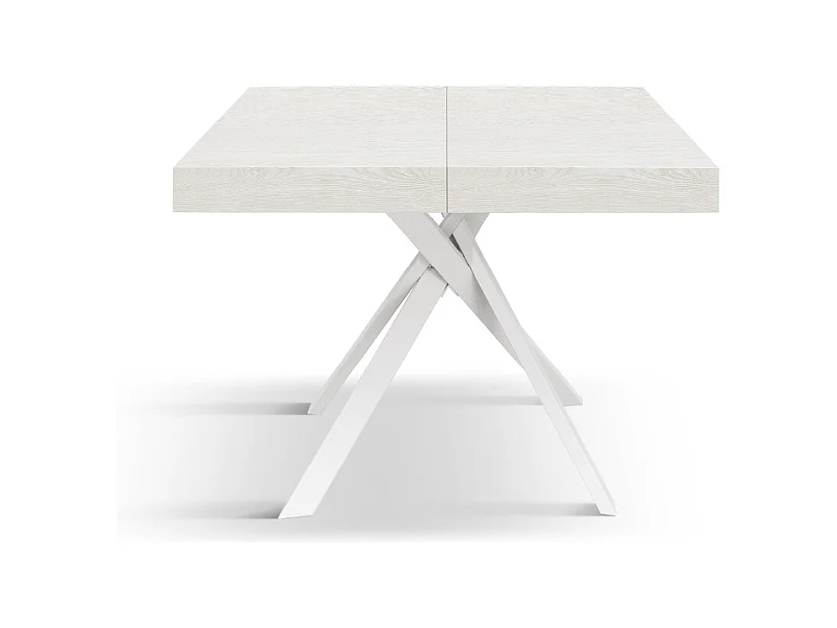 Tavolo Allungabile Eva, Gambe Incrociate Bianche, Made In Italy, Bianco Frassinato, Tavolo Cucina, Tavolo Sala Da Pranzo, Tavolo Estensibile, 95x90x76 cm