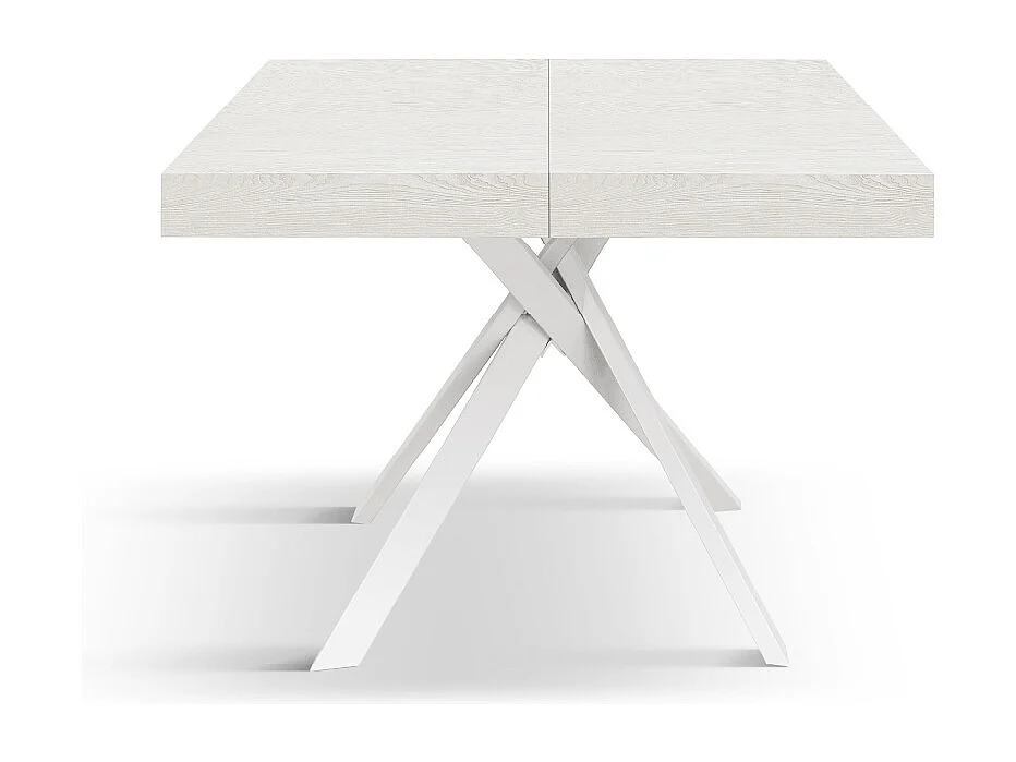 Tavolo Allungabile Eva, Gambe Incrociate Bianche, Made In Italy, Bianco Frassinato, Tavolo Cucina, Tavolo Sala Da Pranzo, Tavolo Estensibile, 95x90x76 cm