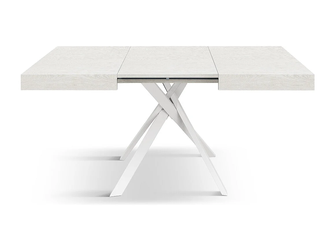 Tavolo Allungabile Eva, Gambe Incrociate Bianche, Made In Italy, Bianco Frassinato, Tavolo Cucina, Tavolo Sala Da Pranzo, Tavolo Estensibile, 95x90x76 cm