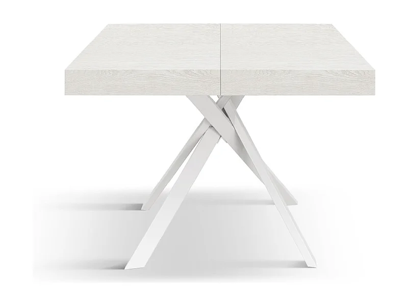 Tavolo Allungabile Eva, Gambe Incrociate Bianche, Made In Italy, Bianco Frassinato, Tavolo Cucina, Tavolo Sala Da Pranzo, Tavolo Estensibile, 95x90x76 cm