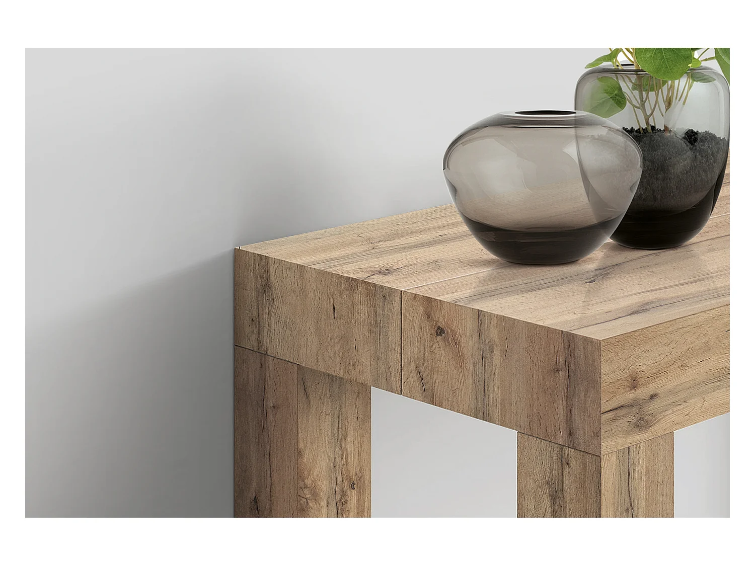 Tavolo Consolle allungabile Doris, Rovere rustico, Nobilitato, Made in Italy, da 45 a 300 cm