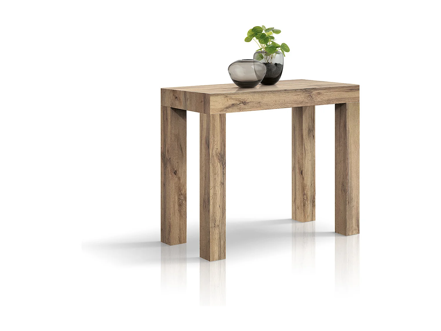 Tavolo Consolle allungabile Doris, Rovere rustico, Nobilitato, Made in Italy, da 45 a 300 cm