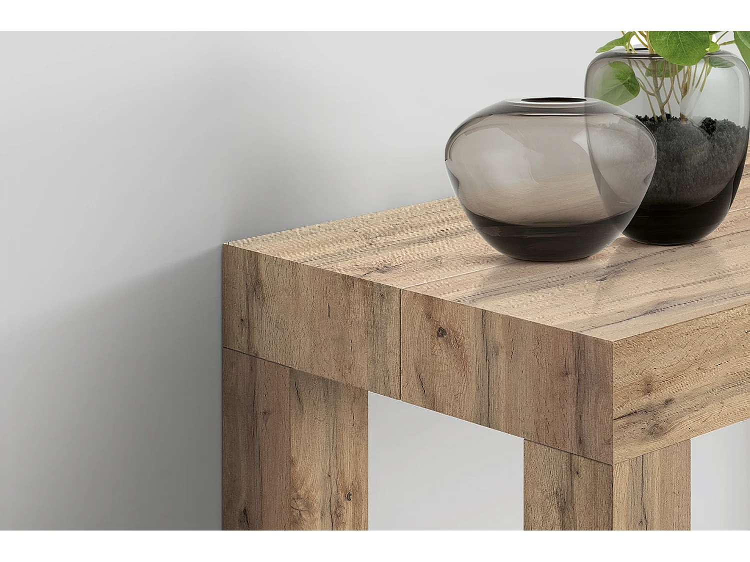 Tavolo Consolle allungabile Doris, Rovere rustico, Nobilitato, Made in Italy, da 45 a 300 cm