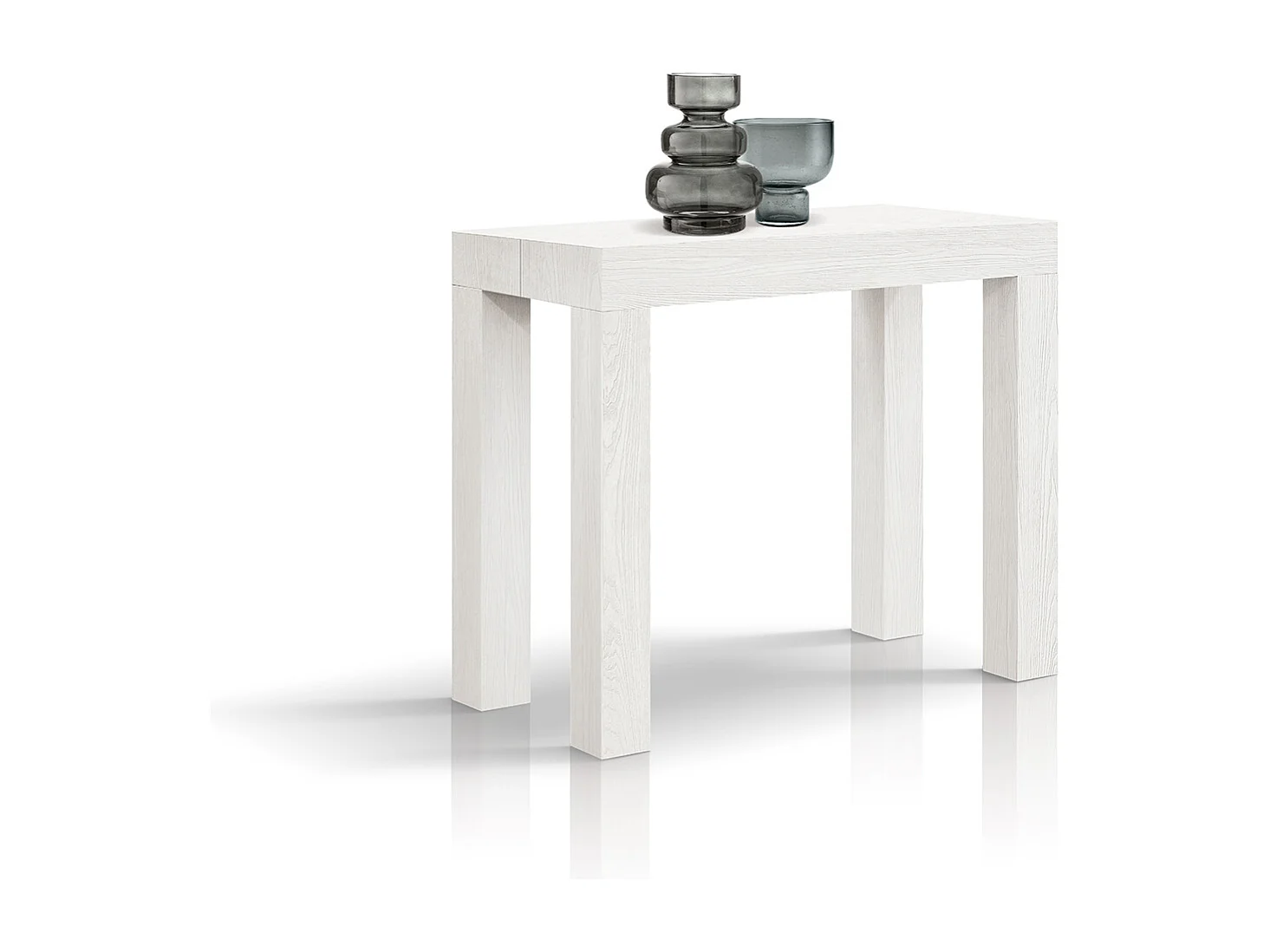 Tavolo Consolle allungabile Virginia, bianco frassinato, Nobilitato,Made in Italy, da 45 a 300 cm