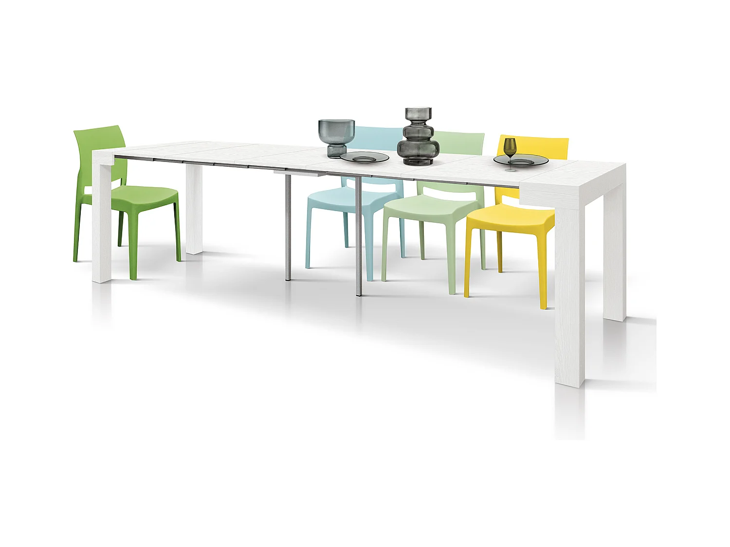 Tavolo Consolle allungabile Virginia, bianco frassinato, Nobilitato,Made in Italy, da 45 a 300 cm