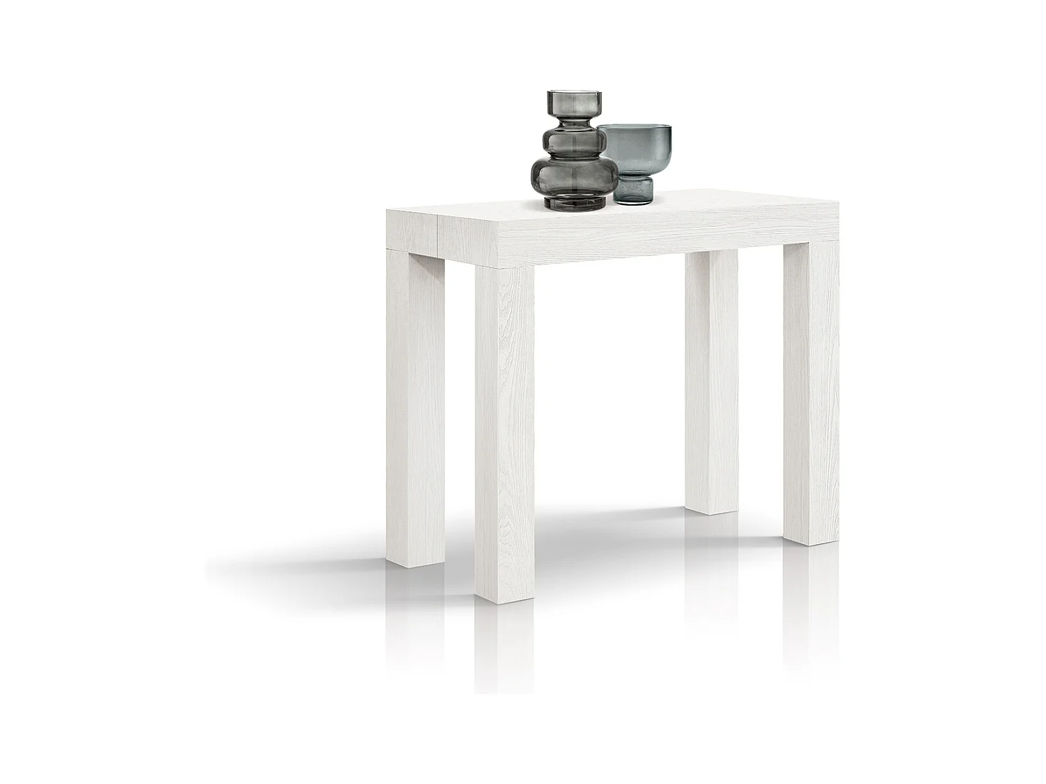 Tavolo Consolle allungabile Virginia, bianco frassinato, Nobilitato,Made in Italy, da 45 a 300 cm
