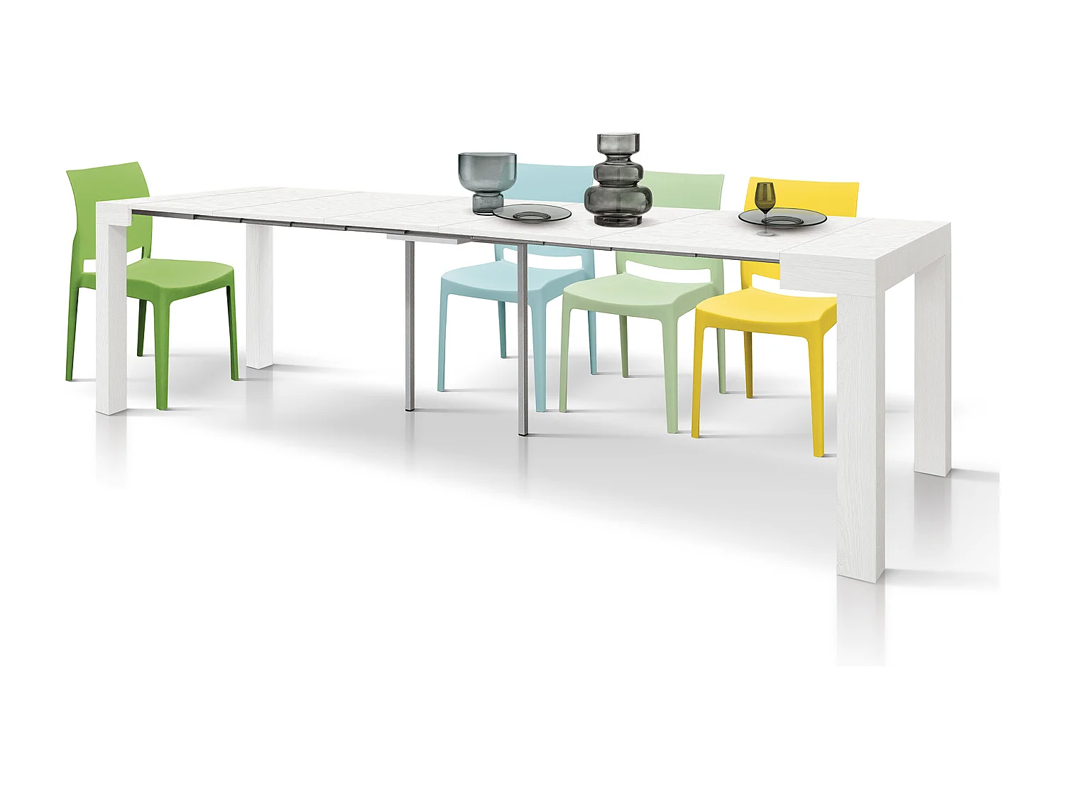 Tavolo Consolle allungabile Virginia, bianco frassinato, Nobilitato,Made in Italy, da 45 a 300 cm