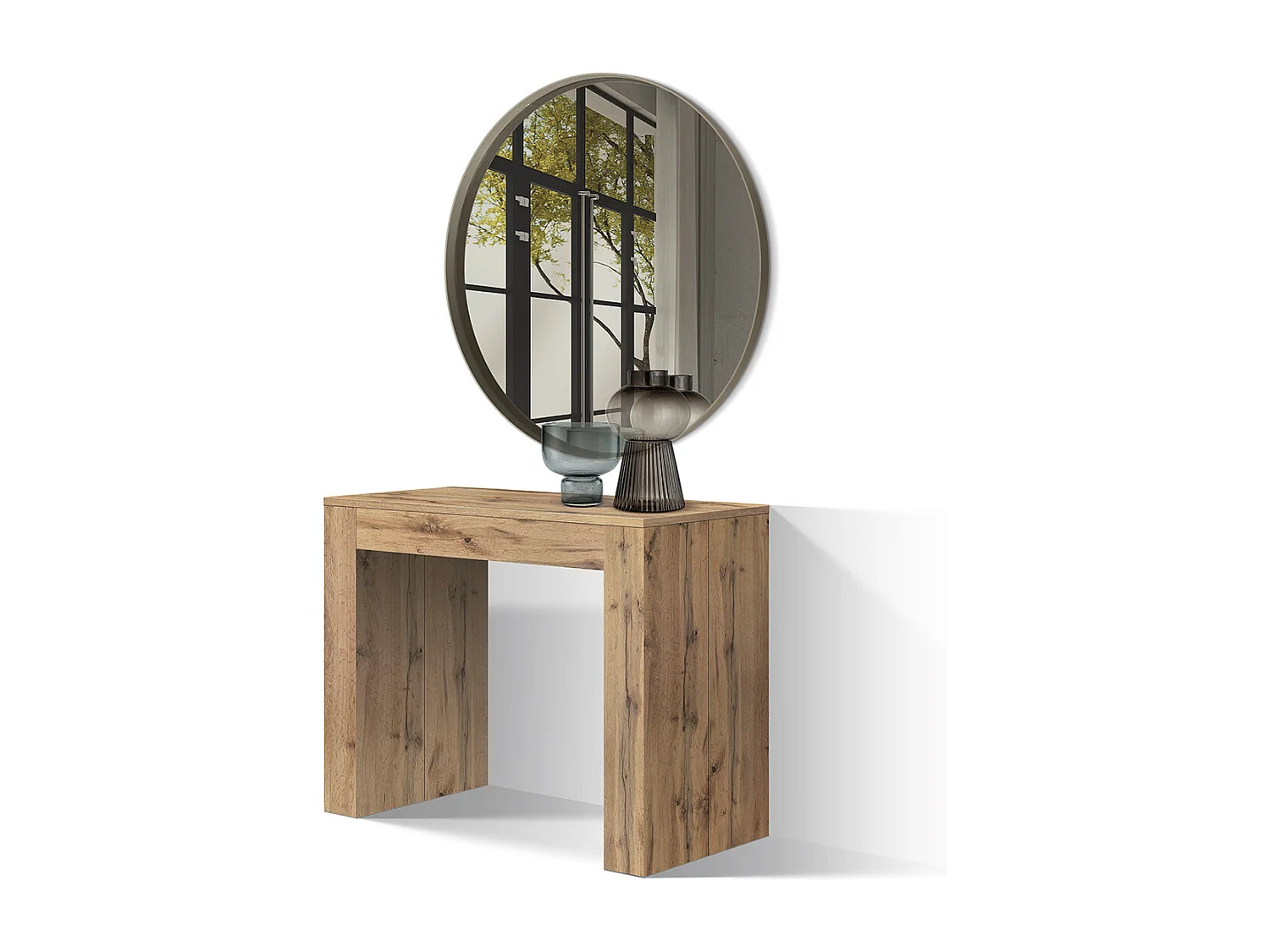 Tavolo Consolle Allungabile Carine, Rovere rustico, Made in Italy, da 45 a 300 cm