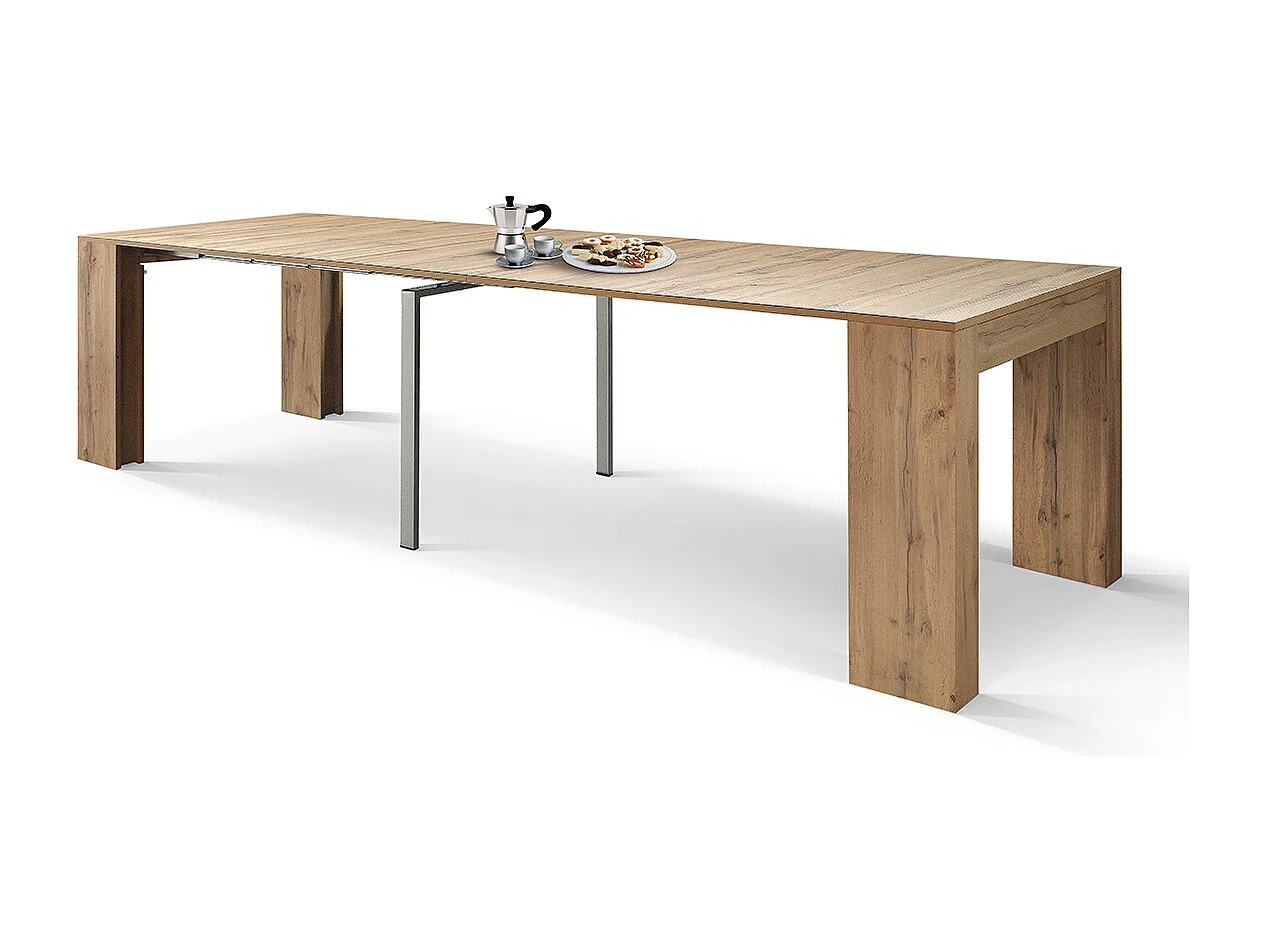 Tavolo Consolle Allungabile Carine, Rovere rustico, Made in Italy, da 45 a 300 cm