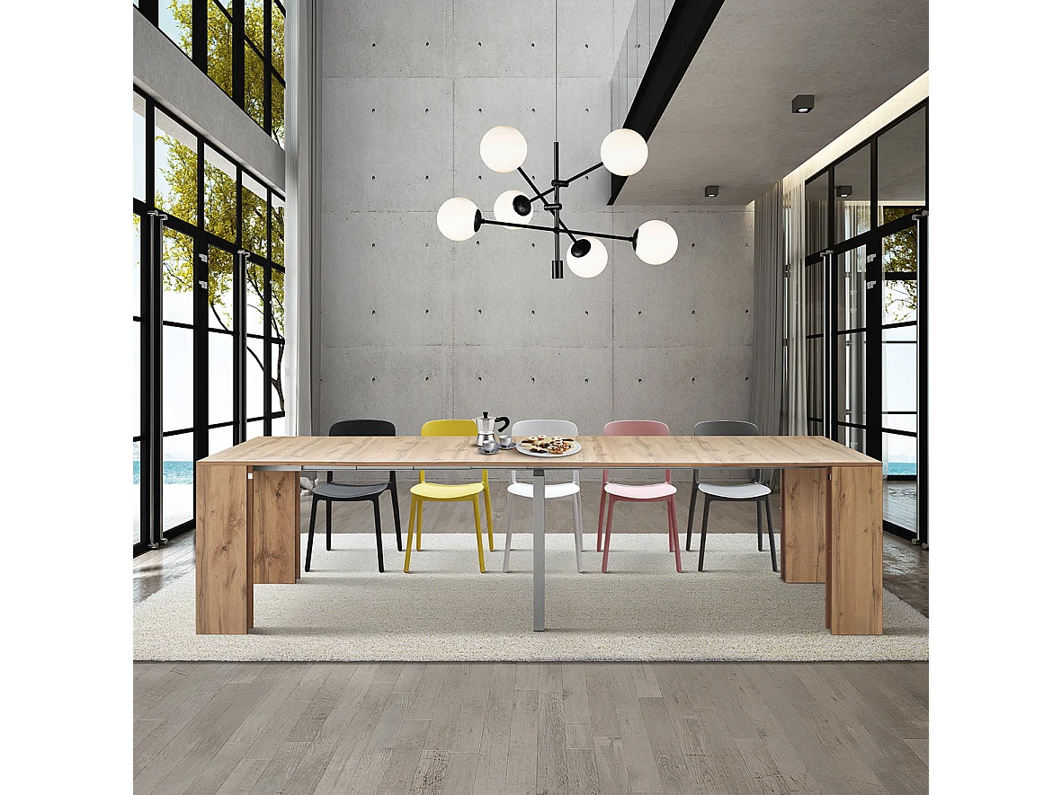 Tavolo Consolle Allungabile Carine, Rovere rustico, Made in Italy, da 45 a 300 cm