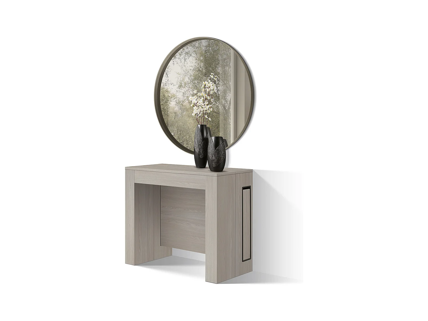 Tavolo Consolle Allungabile con porta prolunghe Lise, Olmo Perla, Made in Italy, da 45 a 300 cm