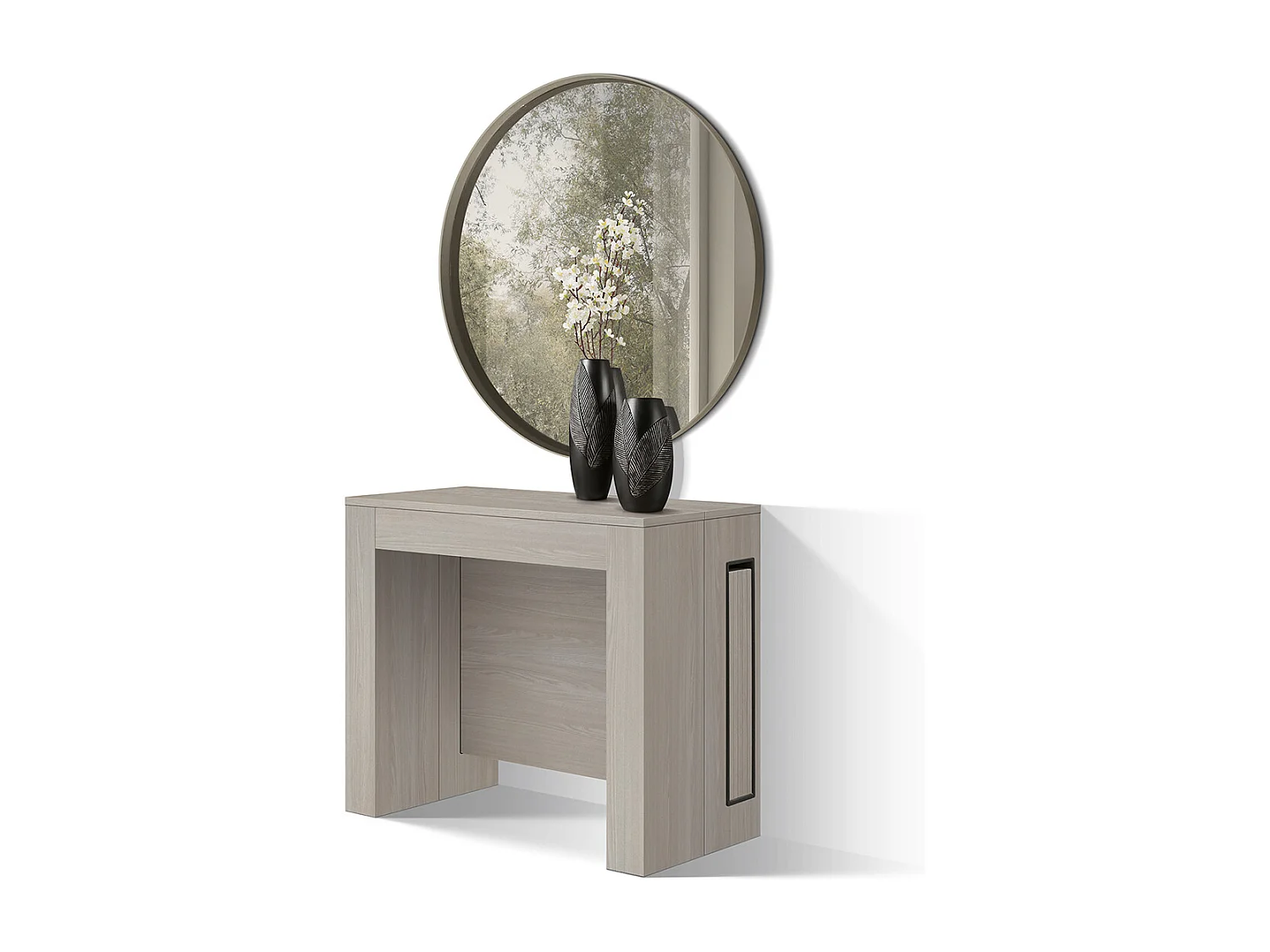 Tavolo Consolle Allungabile con porta prolunghe Lise, Olmo Perla, Made in Italy, da 45 a 300 cm